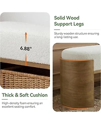 Tribesigns 47.24" Upholstered Entryway Bench, Solid Wood End of Bed Bench for Bedroom, Farmhouse Bay Window Seat with Cushion, Curved Support Legs