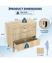 gaomon Bedroom 3-Drawer Nightstand, 31.5 inch Wood Bedside Table with Fluted Front.
