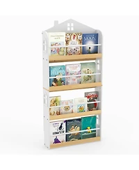Sugift House-Shaped Kids Bookshelf with Anti-falling Baffles