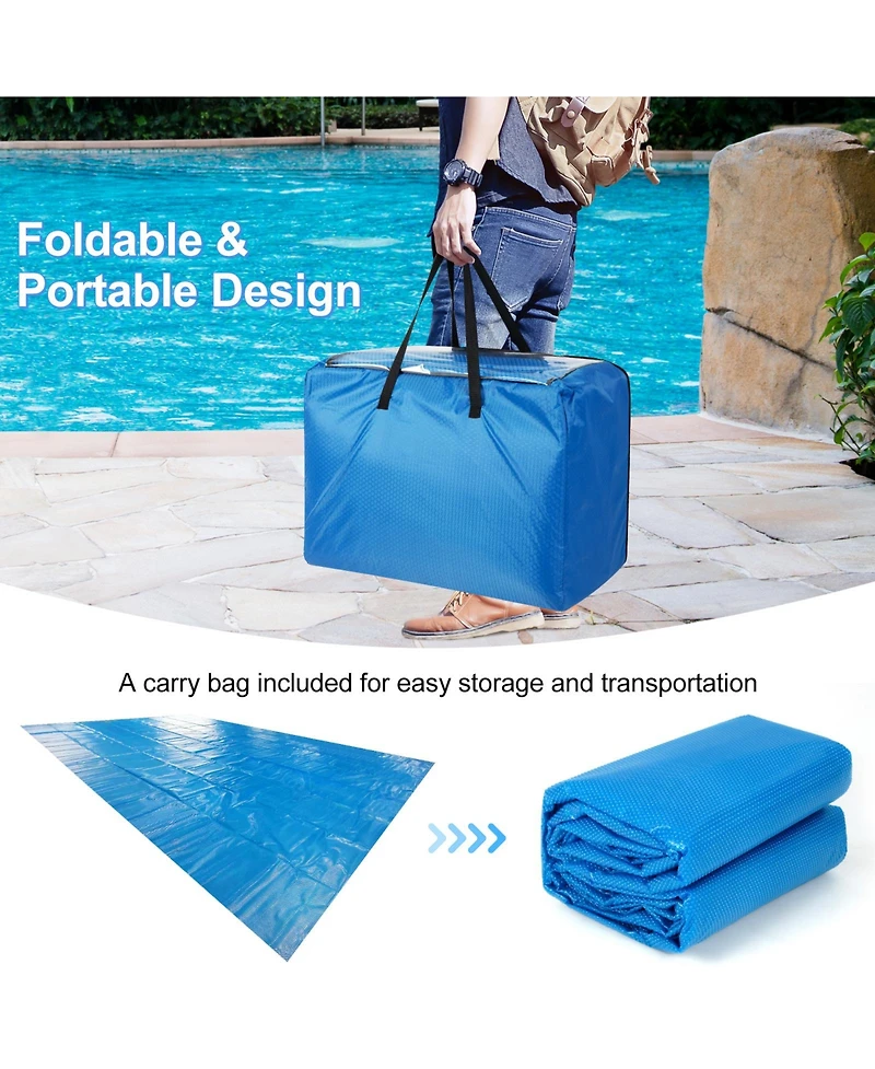 Sugift 12 x 24 Feet Rectangle Swimming Pool Cover 12-mil Heat Retaining Pool Solar Blanket with Carrying Bag