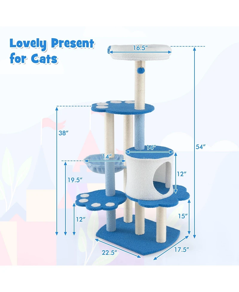 Cozito Cat Tree 54 inch Modern 6-Tier Tower with Teddy Plush