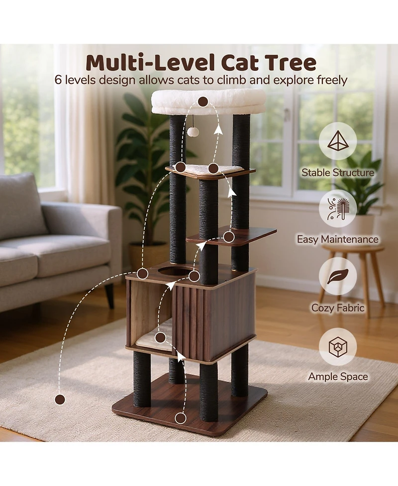 Cozito Cat Tower 64 in Wooden with Top Perch and Soft Padding