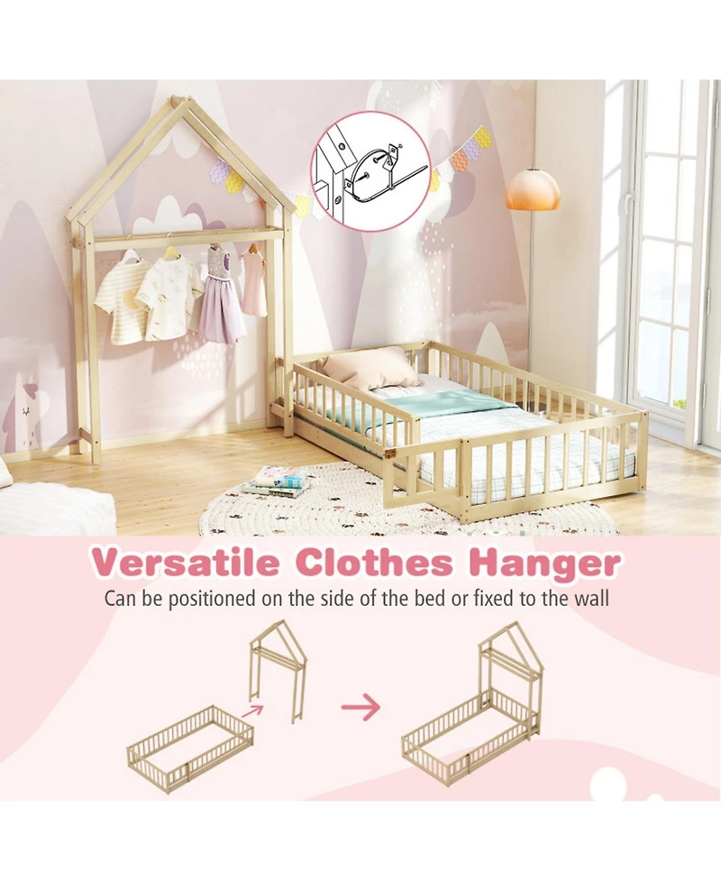 Gouun Twin House Floor Bed with House-Shaped Headboard