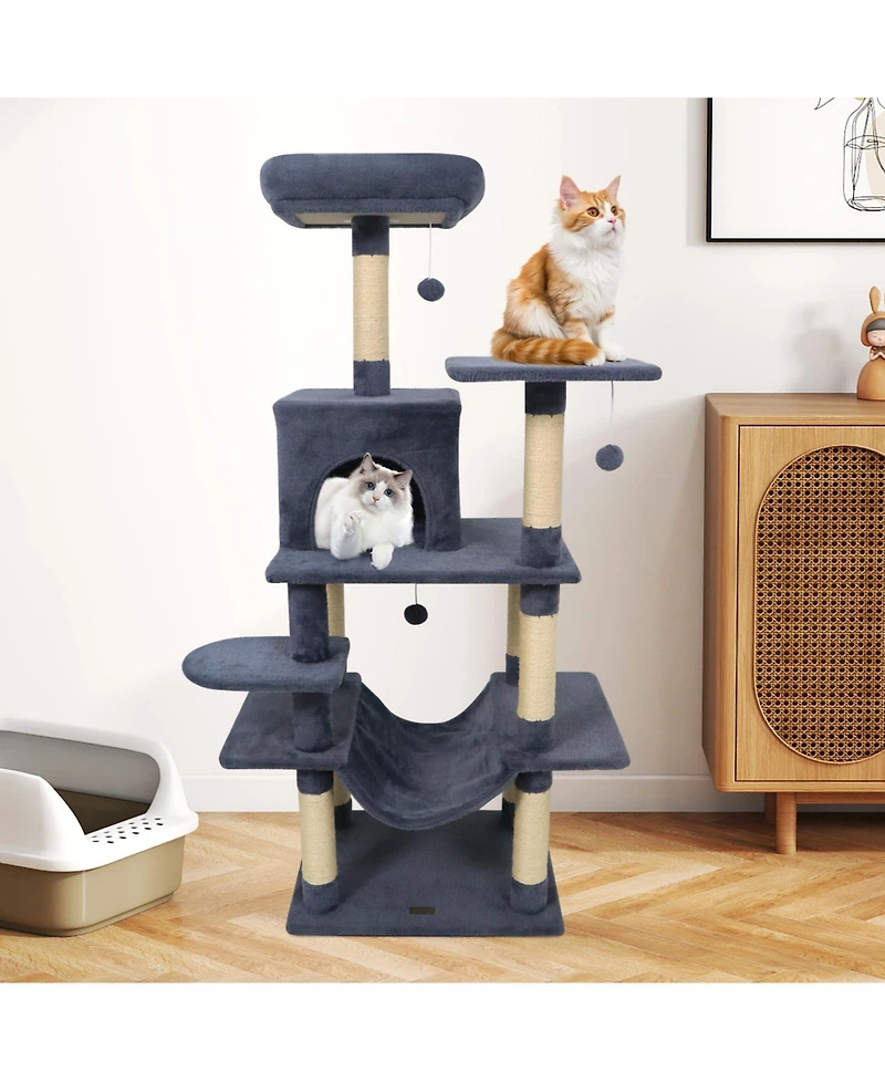 Cozito Cat Tree 58 in Multi-Level Soft Plush with Padded Perch