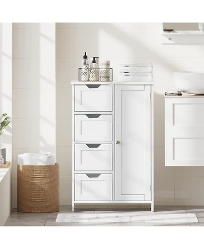 Busdays Bathroom Storage Cabinet 4 Drawers 1 Door Freestanding Wooden Floor Organizer Narrow for Small Spaces Entryway Living Room Hallway