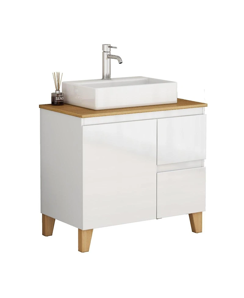Sillysis Bathroom Vanity with Solid Wood Top, Square Ceramic Sink, Soft Close Drawers for Modern Bathrooms