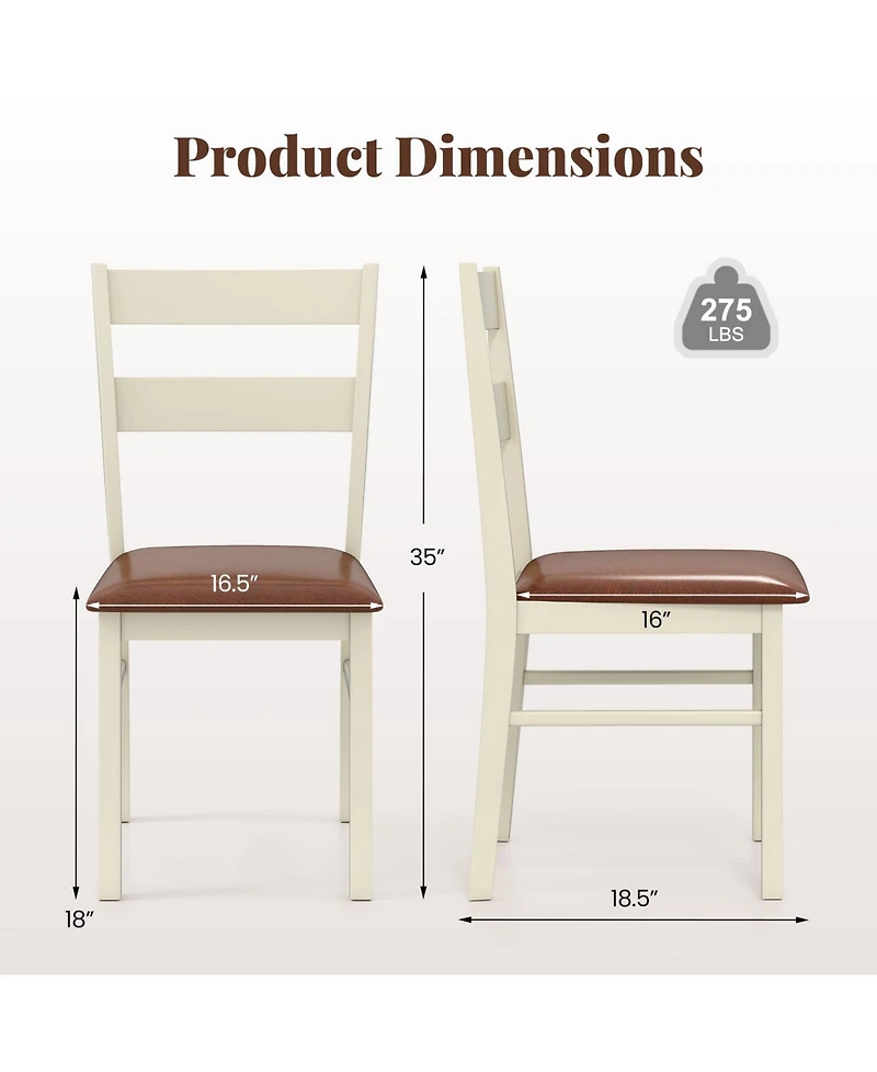 Sugift Wooden Dining Chair Set of 2 Pu Leather Upholstered Kitchen Armless Chairs