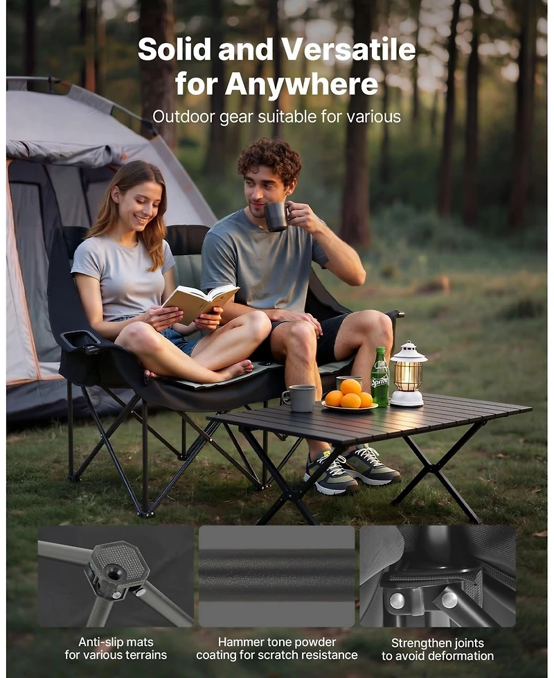 Mecale Double Camping Chair for Two 660 lbs with Dual Cup Holders