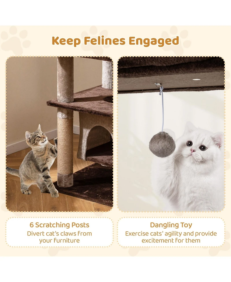 Cozito Cat Tree 58 in with Swaying Aerial Condo and Plush Bed