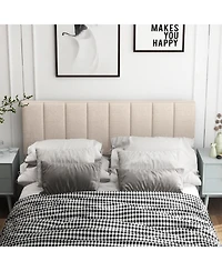 Sugift Linen Upholstered Headboard with Solid Wood Legs and Adjustable Width