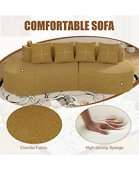 Rainsken Half Moon 3-Seater Sofa, Modern Modular Sectional Couch in Chenille Fabric, Featuring 2 Cup Holders and Side Storage Pockets for Home Use