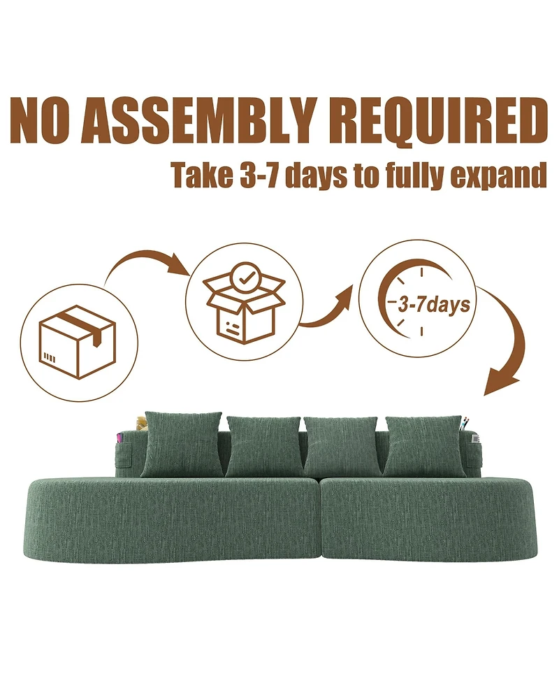 Rainsken Chenille Fabric Half Moon Sofa, 3-Seater Modern Curved Modular Sectional with Cup Holders and Side Pockets for Household Decor