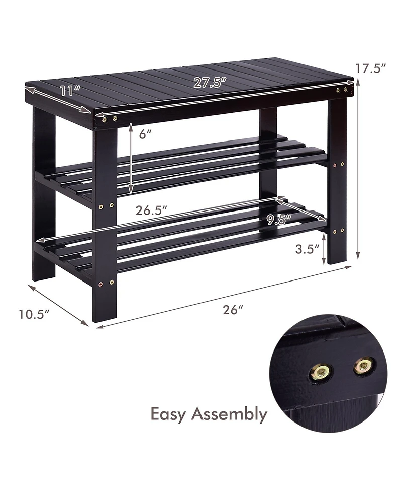 Gouun 3-Tier Bamboo Shoe Rack Bench for Entryway