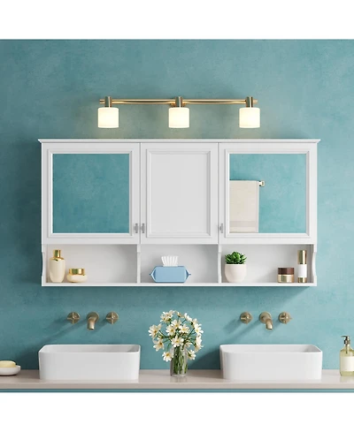 Busdays 55 Inch Wall Mounted Mirror Medicine Cabinet with Doors Open Shelves Adjustable Storage Bathroom Cabinet Over Toilet Home Organization