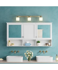 Busdays 55 Inch Wall Mounted Mirror Medicine Cabinet with Doors Open Shelves Adjustable Storage Bathroom Cabinet Over Toilet Home Organization