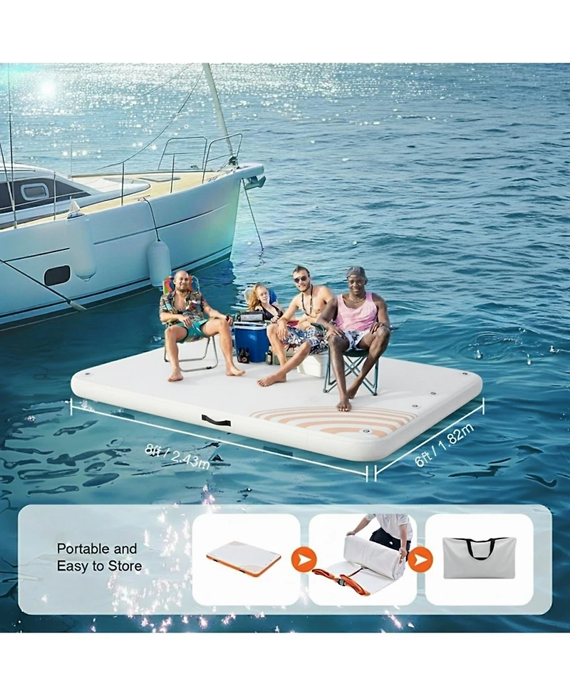 Gouun 8 x 6 Ft Inflatable Floating Dock Platform with Non-Slip Pvc Surface, Portable Water Dock with Ladder