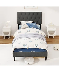 Gouun Twin Linen Upholstered Bed Frame with Tufted Headboard