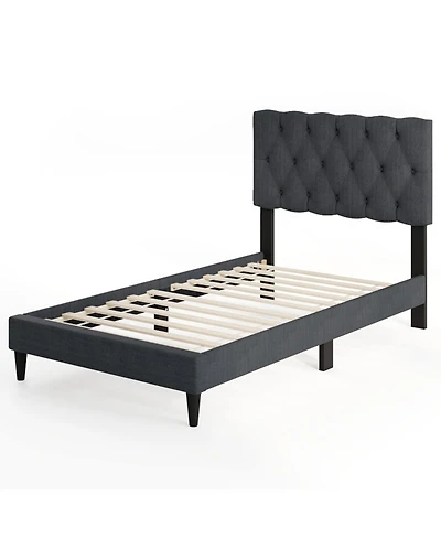 Gouun Twin Linen Upholstered Bed Frame with Tufted Headboard