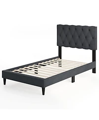 Gouun Twin Linen Upholstered Bed Frame with Tufted Headboard