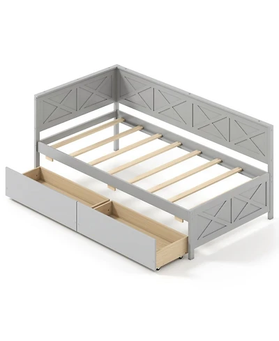Gouun Pine Wood Twin Daybed with Storage Drawers