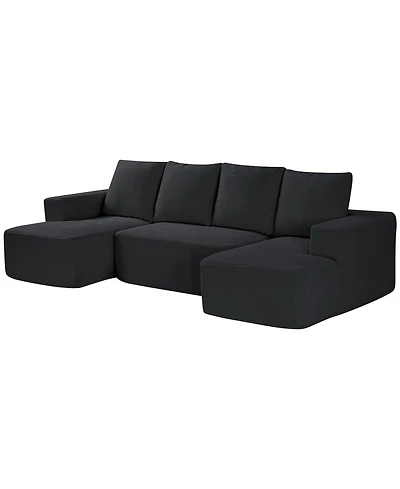 Gouun Corduroy U-Shaped Modular Sectional Sofa with Chaise, 1200 lbs Capacity, 100.7 x 49.6 in