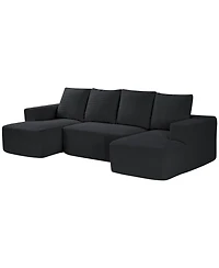 Gouun Corduroy U-Shaped Modular Sectional Sofa with Chaise, 1200 lbs Capacity, 100.7 x 49.6 in