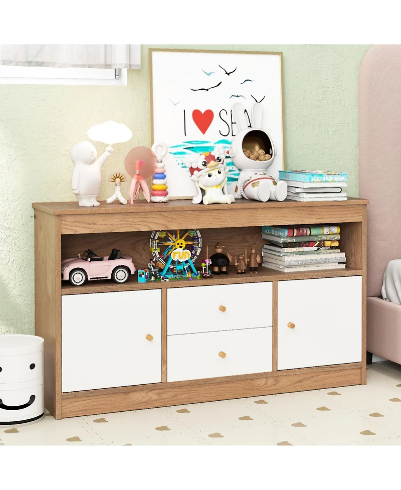 Sugift Kids Toy Storage Organizer with Open Shelf and 2 Drawers for Playroom.