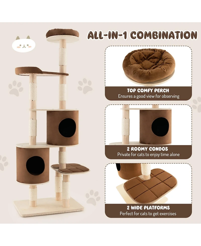 Cozito Cat Tree 6-Tier 75 in Wooden Tower with 2 Condos Perch