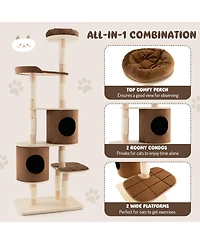 Cozito Cat Tree 6-Tier 75 in Wooden Tower with 2 Condos Perch