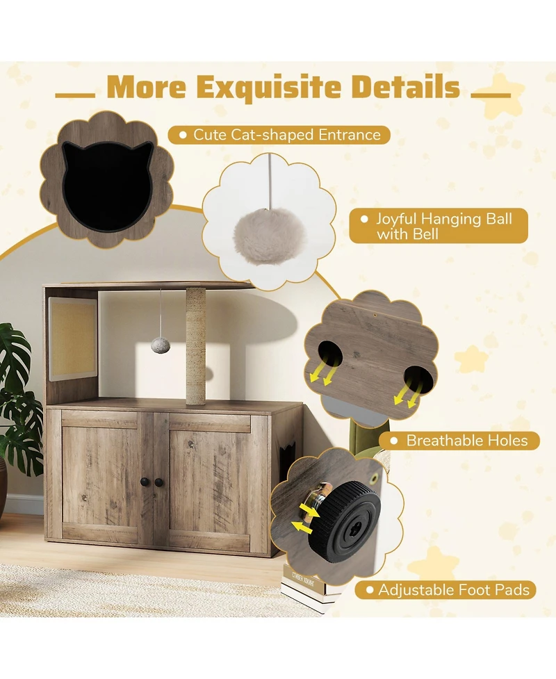 Cozito Cat Tree 34 in with Litter Box Enclosure and Sisal Post