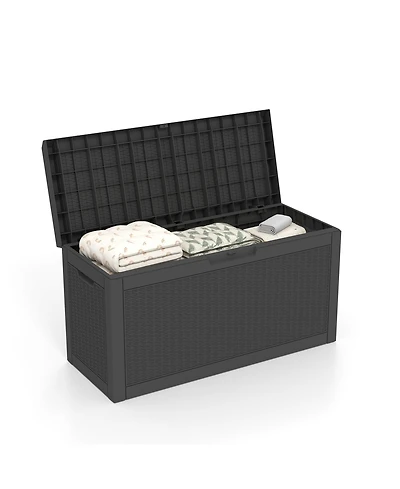 Decksplore 60 Gallon Deck Box,Rattan Grain Storage Chest,Weatherproof Patio Storage,Lockable Outdoor Box,Resin Garden Box