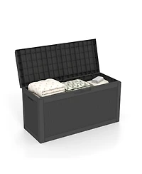 Decksplore 60 Gallon Deck Box,Rattan Grain Storage Chest,Weatherproof Patio Storage,Lockable Outdoor Box,Resin Garden Box