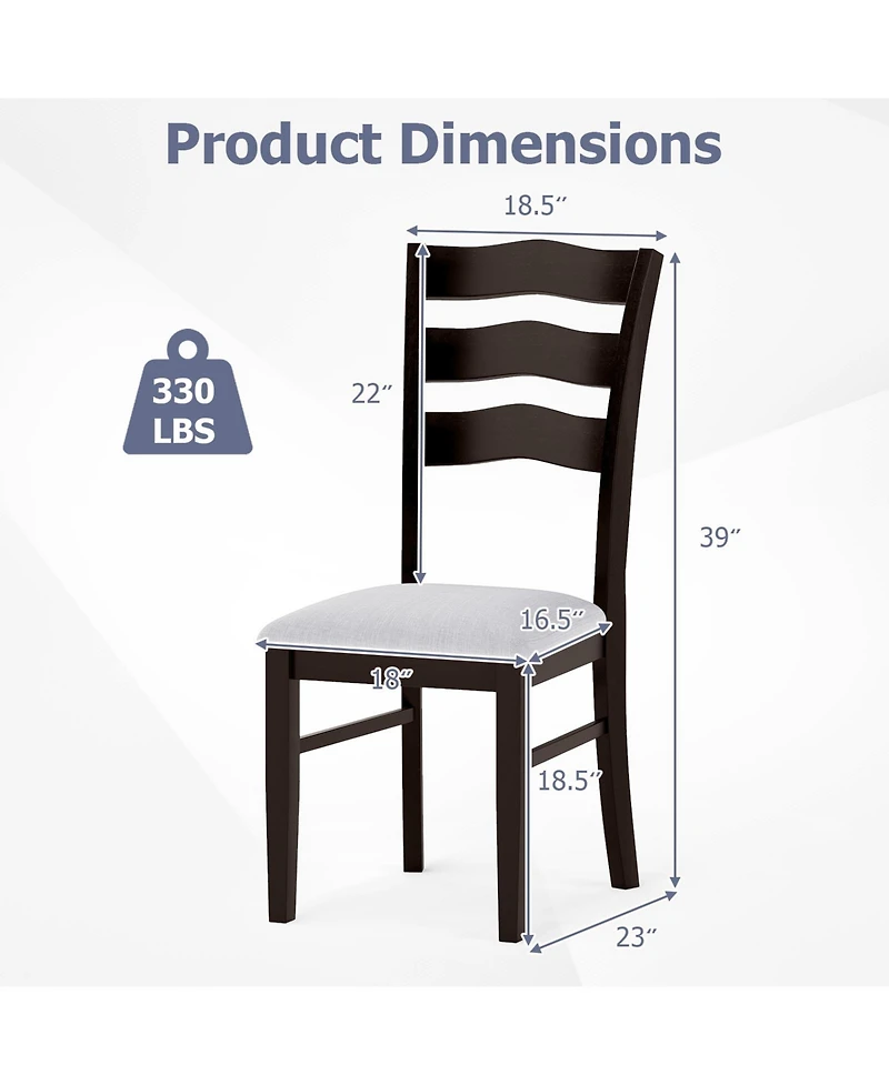 Gymax Dining Chairs Set of Fabric Rubber Wood Legs Padded Seat Wavy Backrest Armless