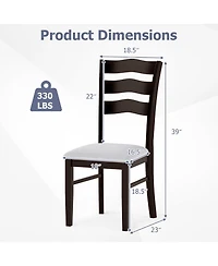 Gymax Dining Chairs Set of Fabric Rubber Wood Legs Padded Seat Wavy Backrest Armless