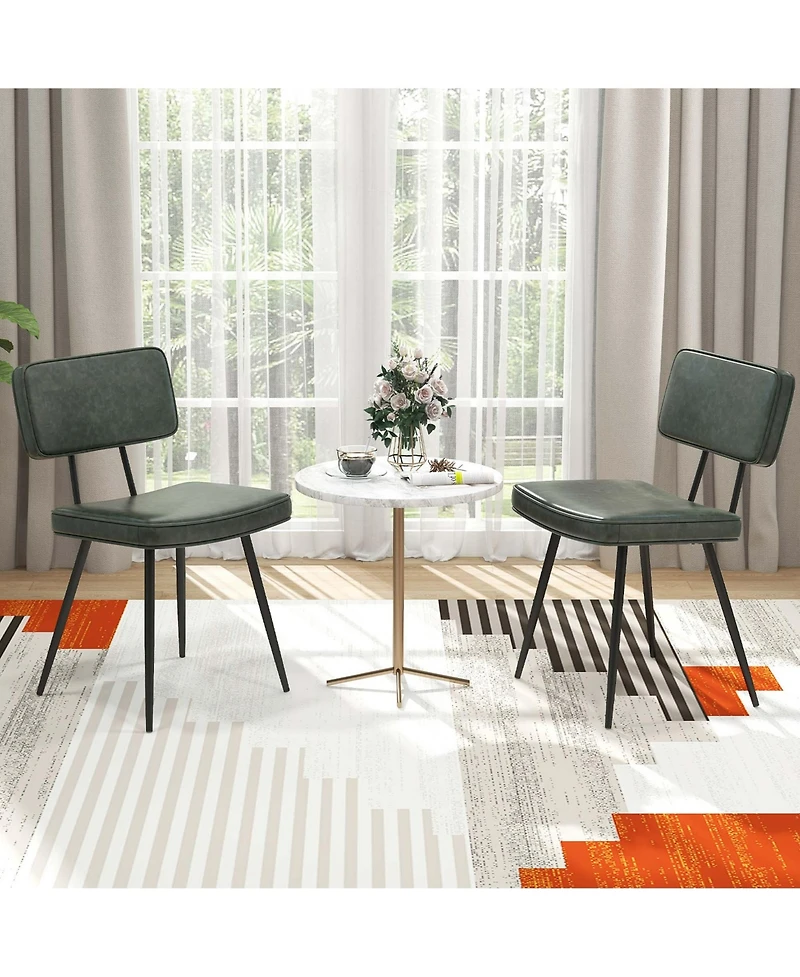 Gymax Dining Chairs Set of 4 Width Pu Leather Cover Filled Sponge Waterfall Seats