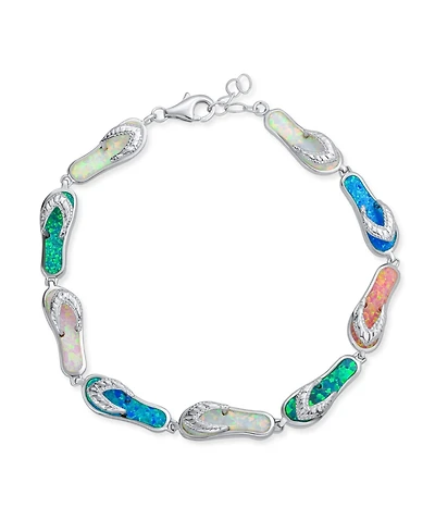 Bling Jewelry Tropical Vacation Beach Multi Color Flip Flop Sandal Created Synthetic Opal Bracelet