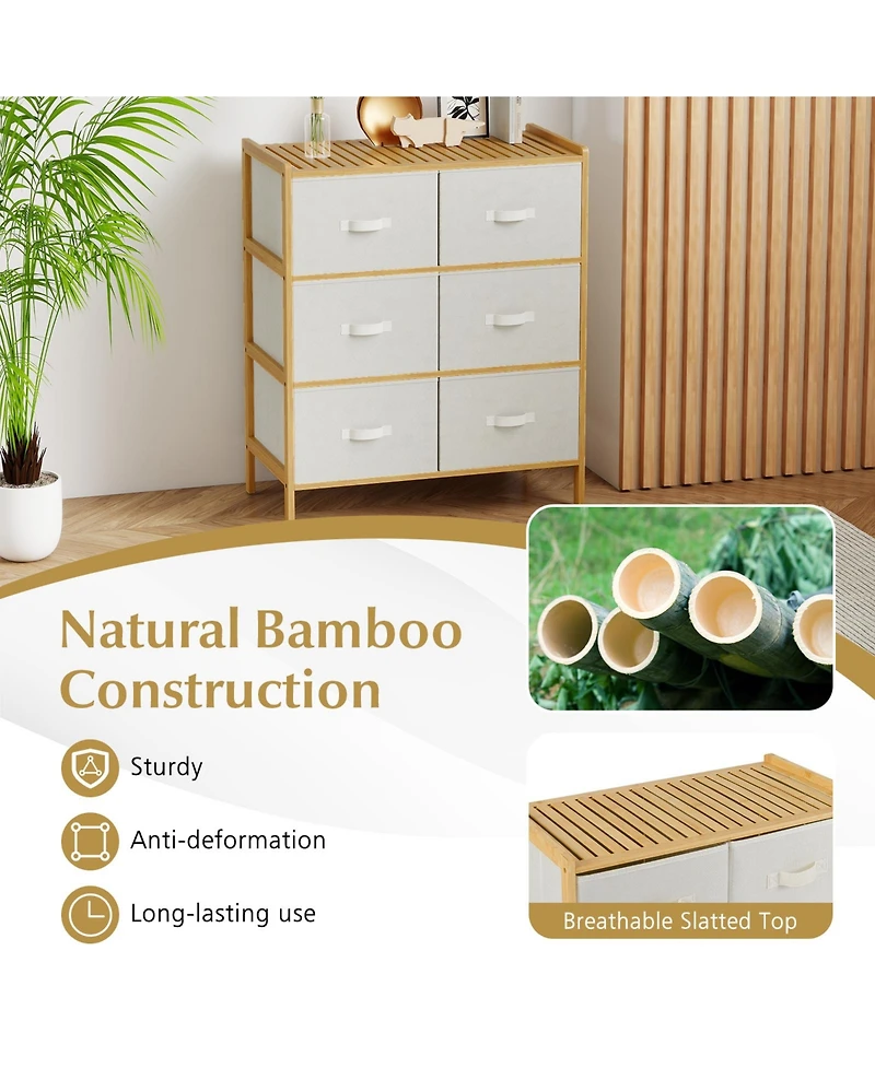 Sugift Fabric Dresser with 6 Drawers with 6 Folding Fabric Bins for Bedroom Living Room.