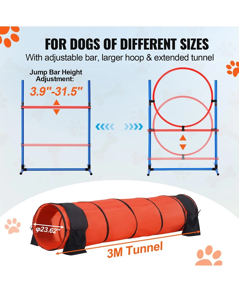 Cozito Dog Agility Training Set 5 Piece Tunnel Hurdles Weave Poles