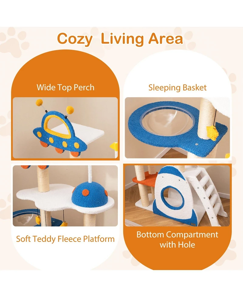 Cozito Cat Tree Space Theme Multi-Level with Sisal Scratch Posts