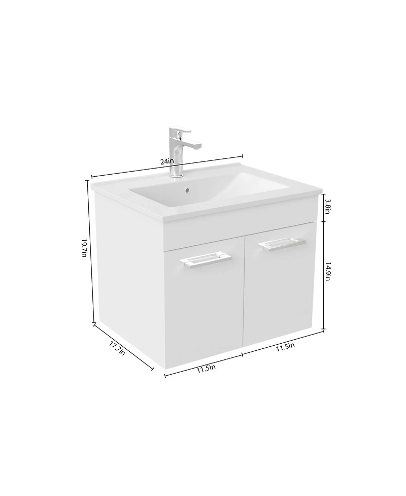 Sillysis Inch Wall Mounted Bathroom Vanity with Ceramic Sink, Soft Close Doors