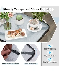 Sugift Patio Table with Tempered Glass Top and Heavy Duty Metal Frame