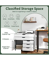 Sugift Modern Vertical 5-Drawer Mobile Chest with Door 5 Casters