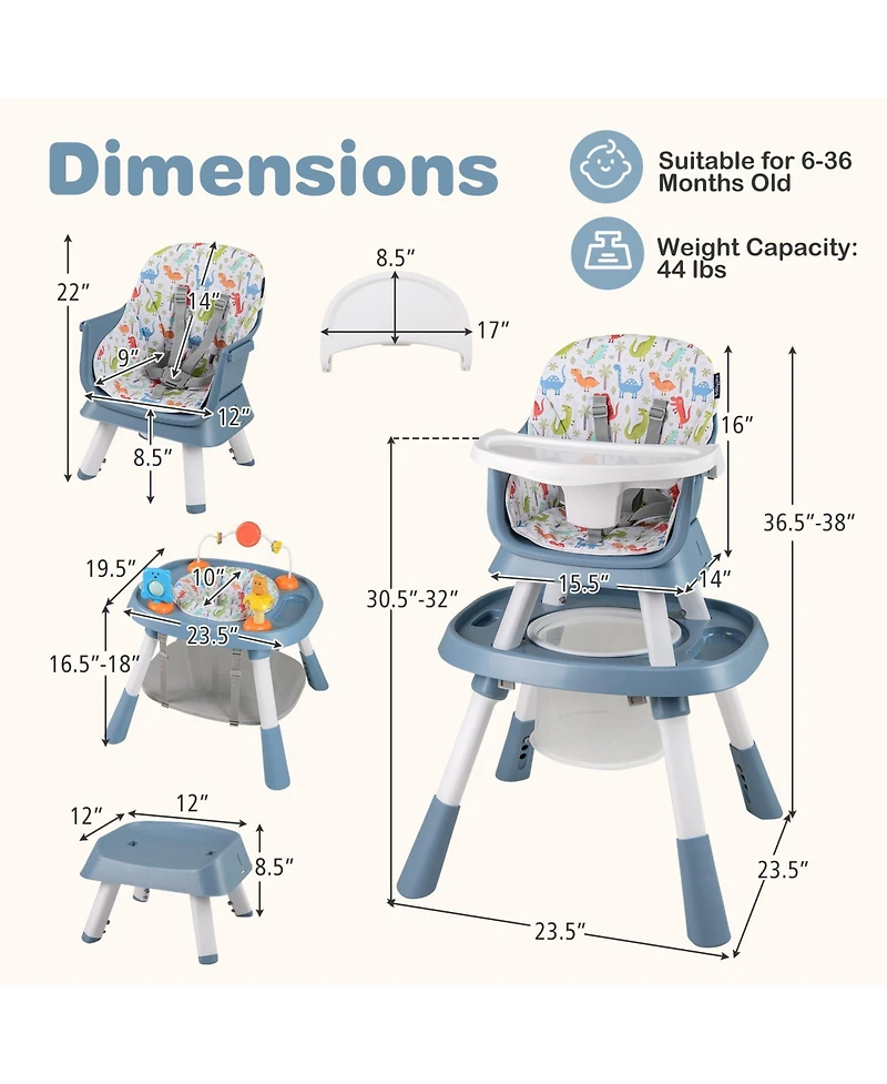 Sugift 16-in-1 Baby High Chair with Activity Center and Booster Seat for Babies and Toddlers