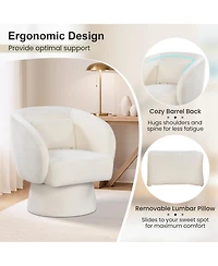 Sugift Swivel Accent Chair Upholstered Barrel Chair with Curved Back and Removable Lumbar Pillow
