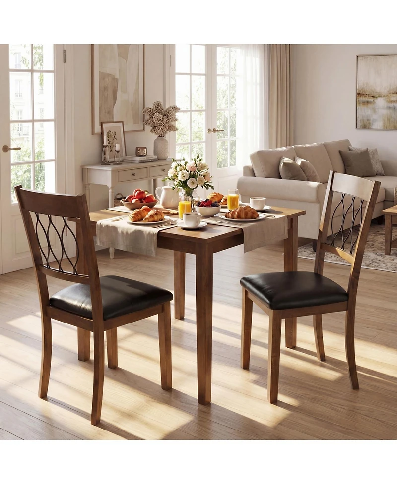Sugift Set of 2 Dining Chair Fabric/Faux Leather Upholstered with Padded Seat
