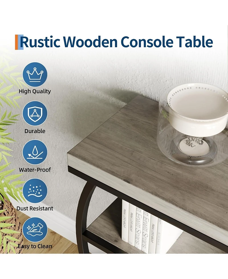 gaomon 3 Tier Metal Frame Entryway Console Table with Semicircular Design