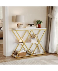 gaomon 39 Inch Metal Frame Entryway Console Table with 3 Tier Storage Shelves