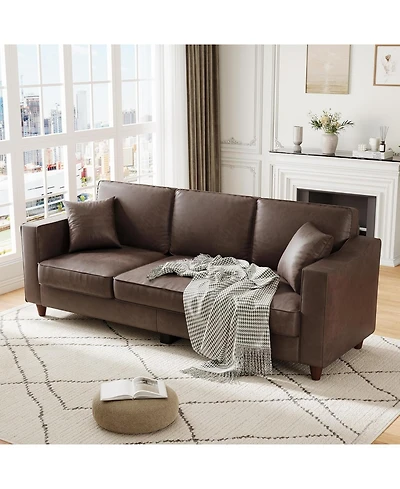 gaomon 85 Inch 3-Seater Sofa Couch Faux Leather Wide Armrests Deep Seats Wood Legs Back Cushion Sturdy Support