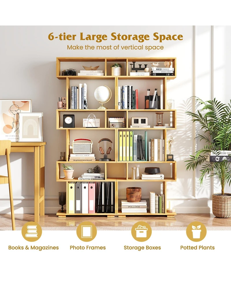 Sugift 6-Tier Geometric Bookshelf with 2 Anti-Tipping Kits for Home Office