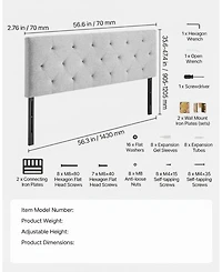 Gouun Diamond Tufted Full Size Upholstered Headboard with Adjustable Height, 56.3 in Wide